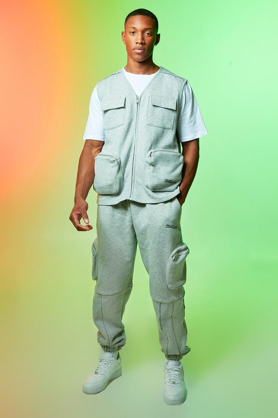 אפור חליפת טרנינג וסט בסגנון שימושי עם כיתוב Ofcl Man image number 1