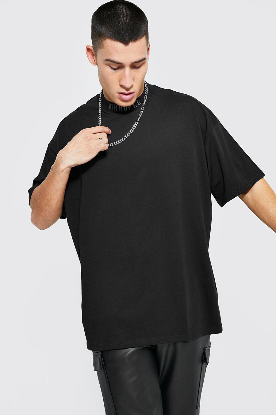 Black Oversized Man Official Neck Detail T-shirt