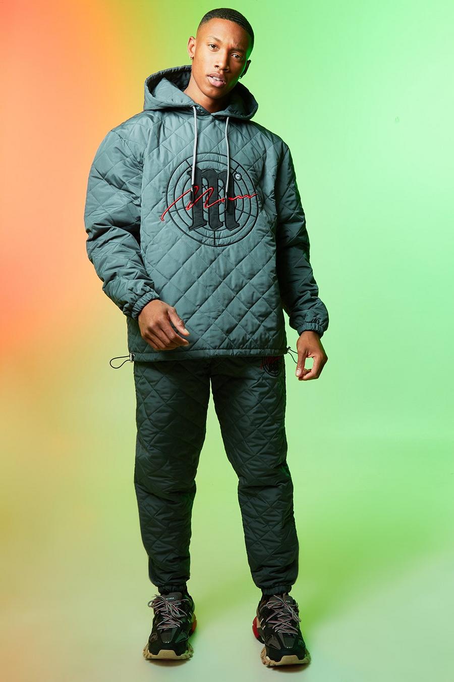 Charcoal Man Signature Hooded Quilted Tracksuit image number 1
