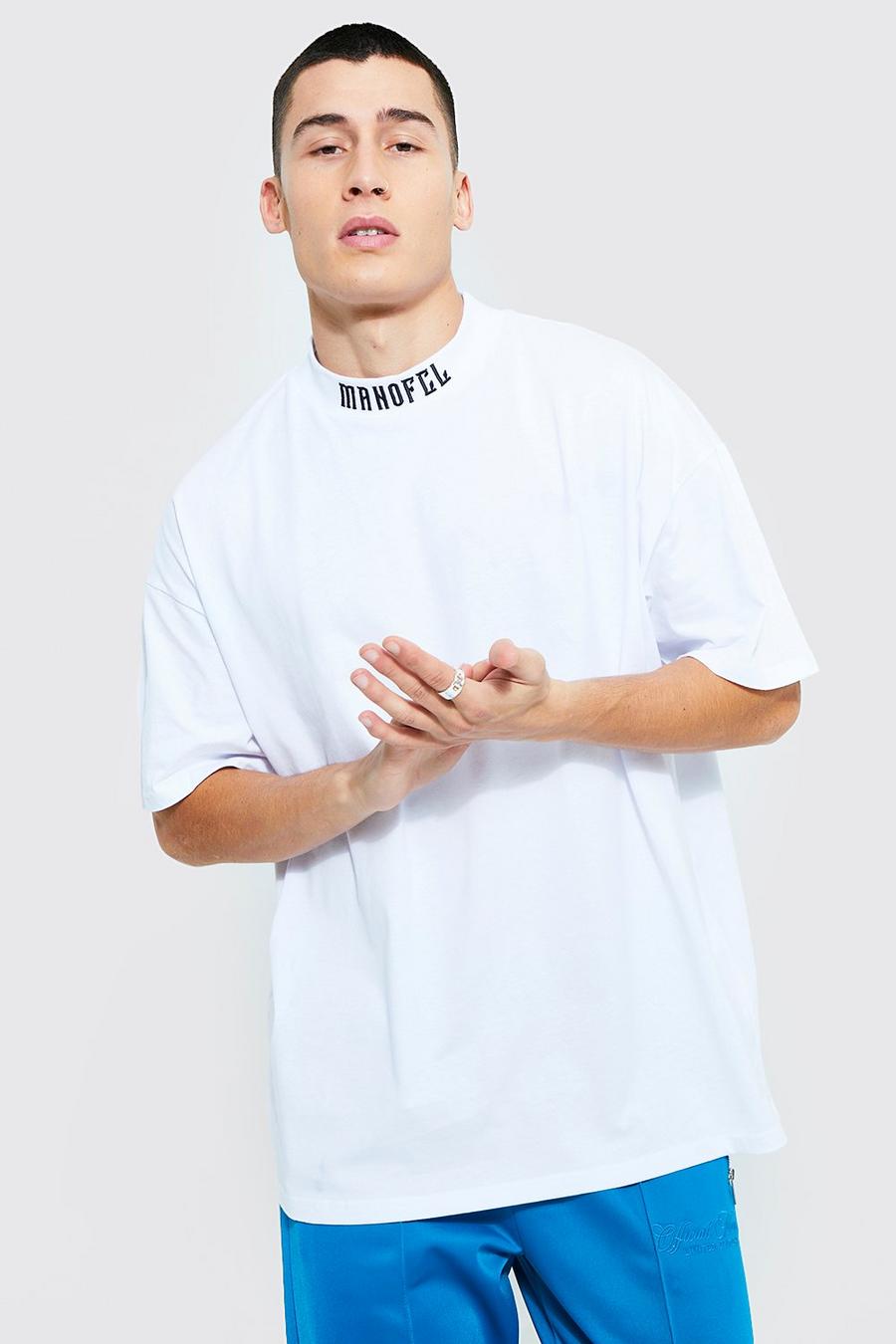 White weiß Oversized Man Official Neck Detail T-shirt image number 1