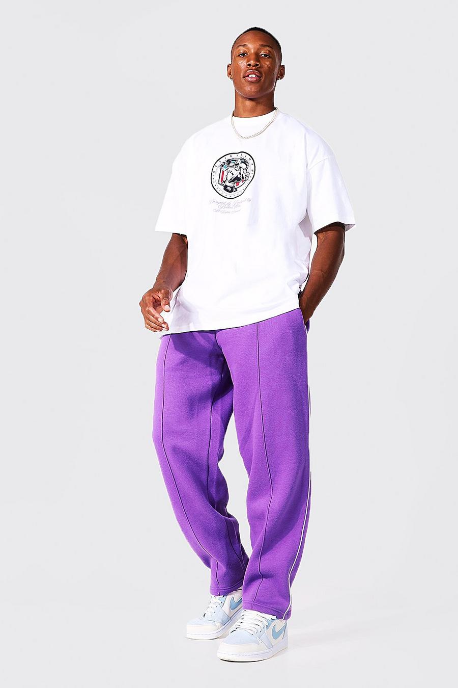 Purple violet Oversized Varsity T-Shirt En Wide Leg Joggingbroek image number 1