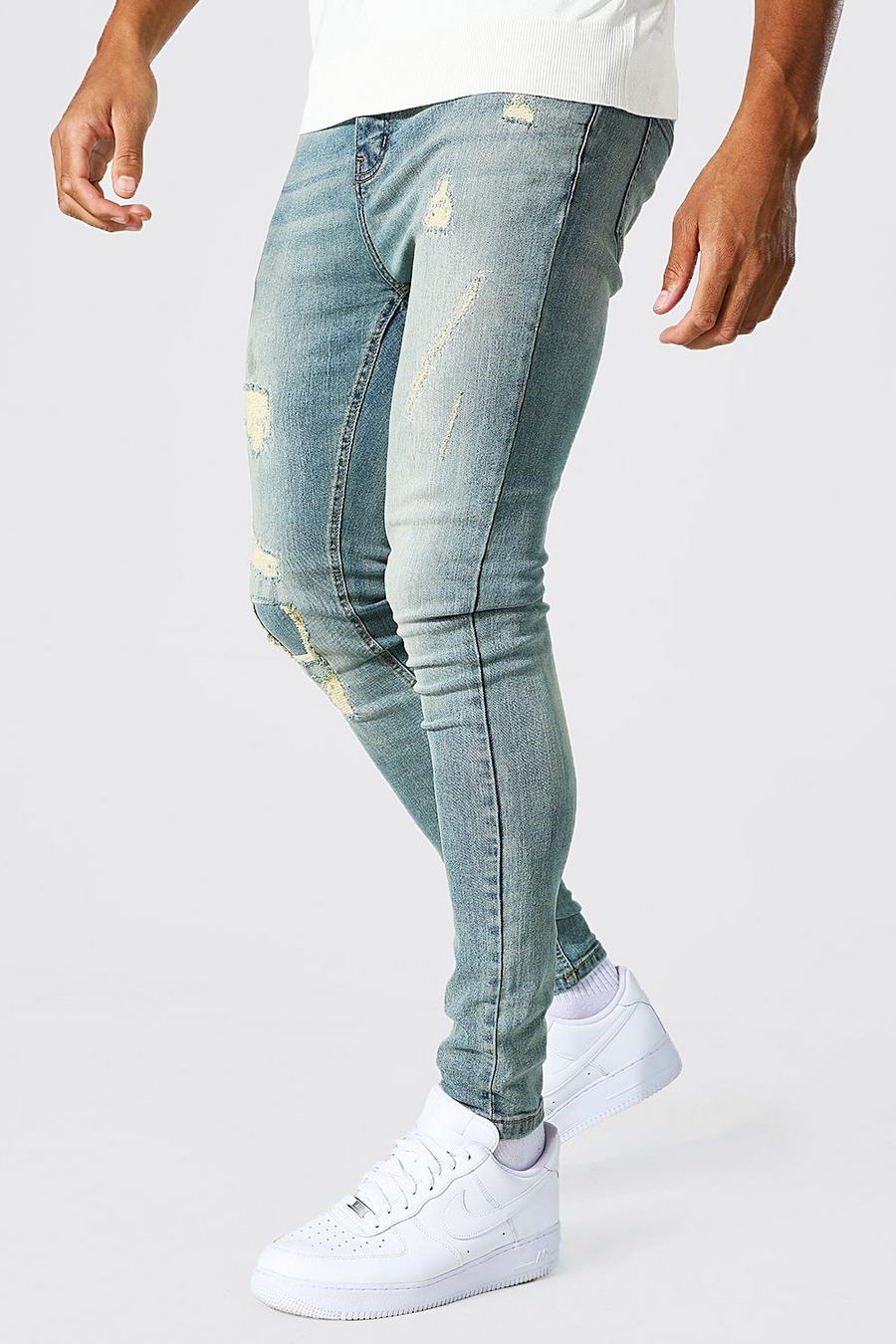 Antique blue Tall - Super skinny jeans med slitage image number 1