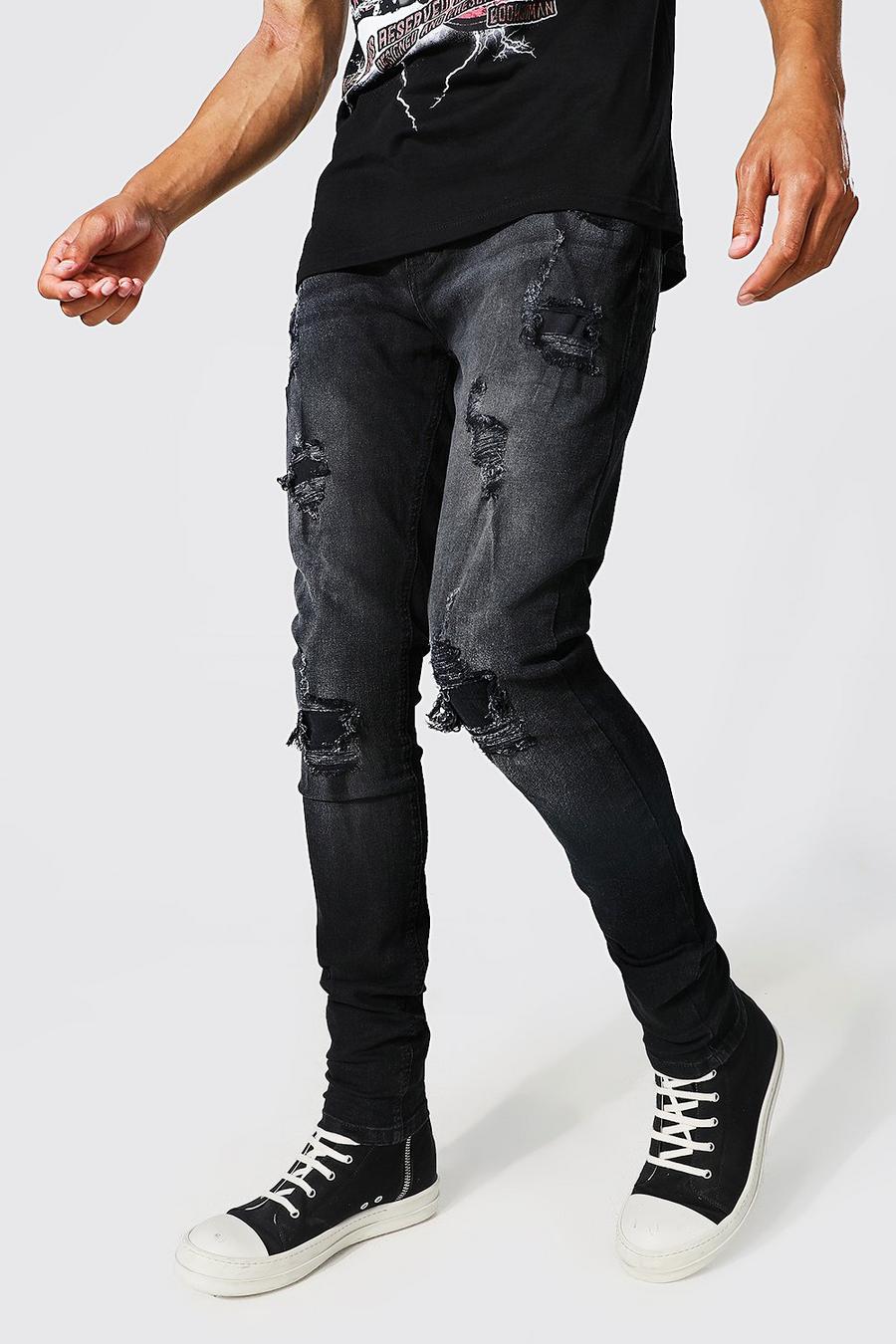 Washed black Tall Skinny Rip & Repair Self Fabric Jean image number 1