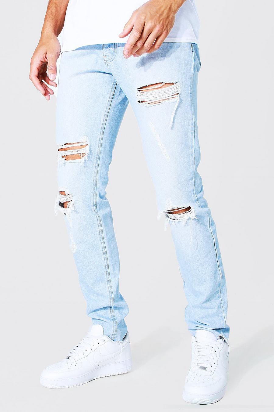 Jeans Tall Slim Fit strappati con fondo smagliato, Ice blue