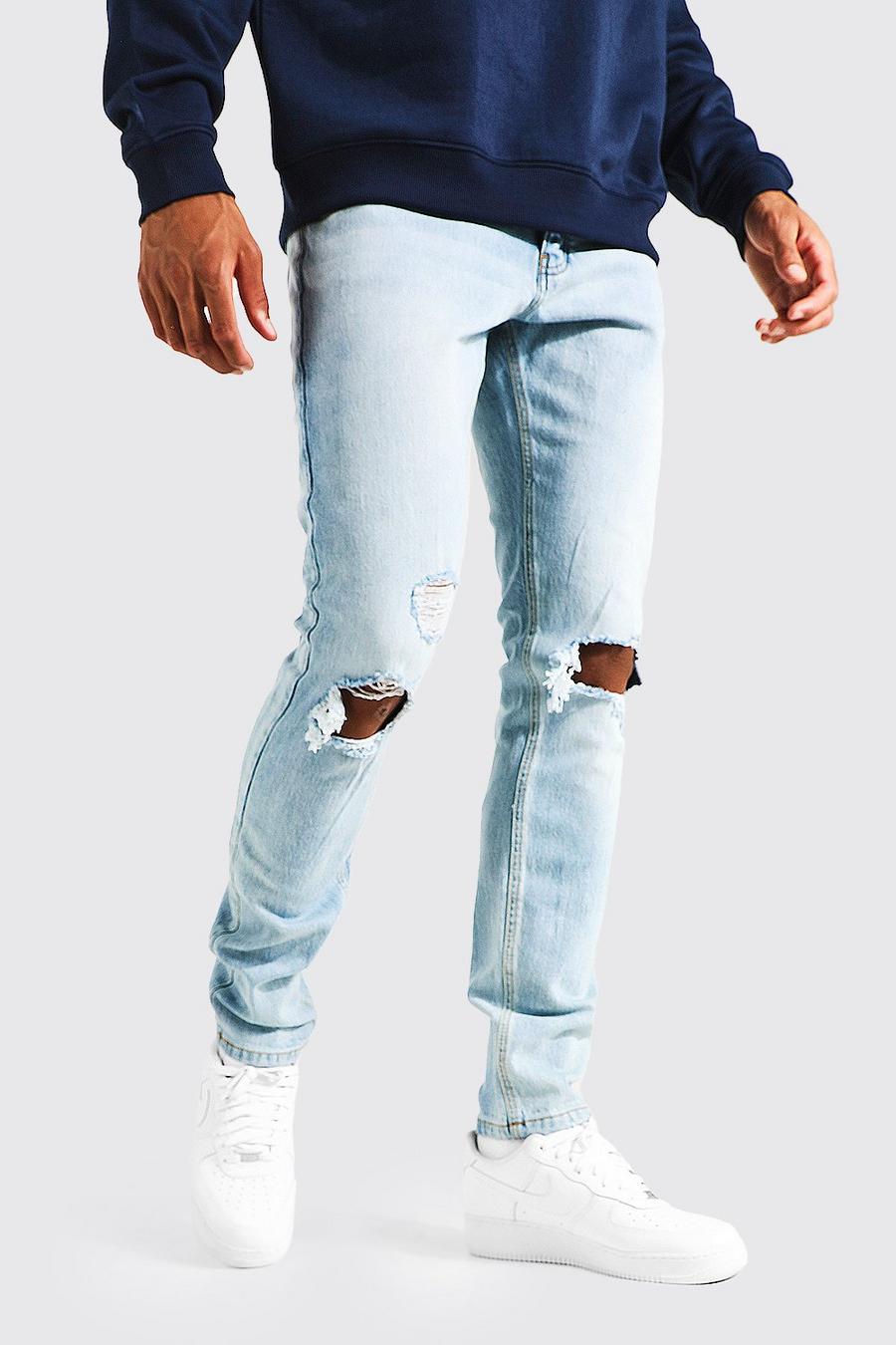 Tall Slim-Fit Jeans mit Riss am Knie, Light blue image number 1