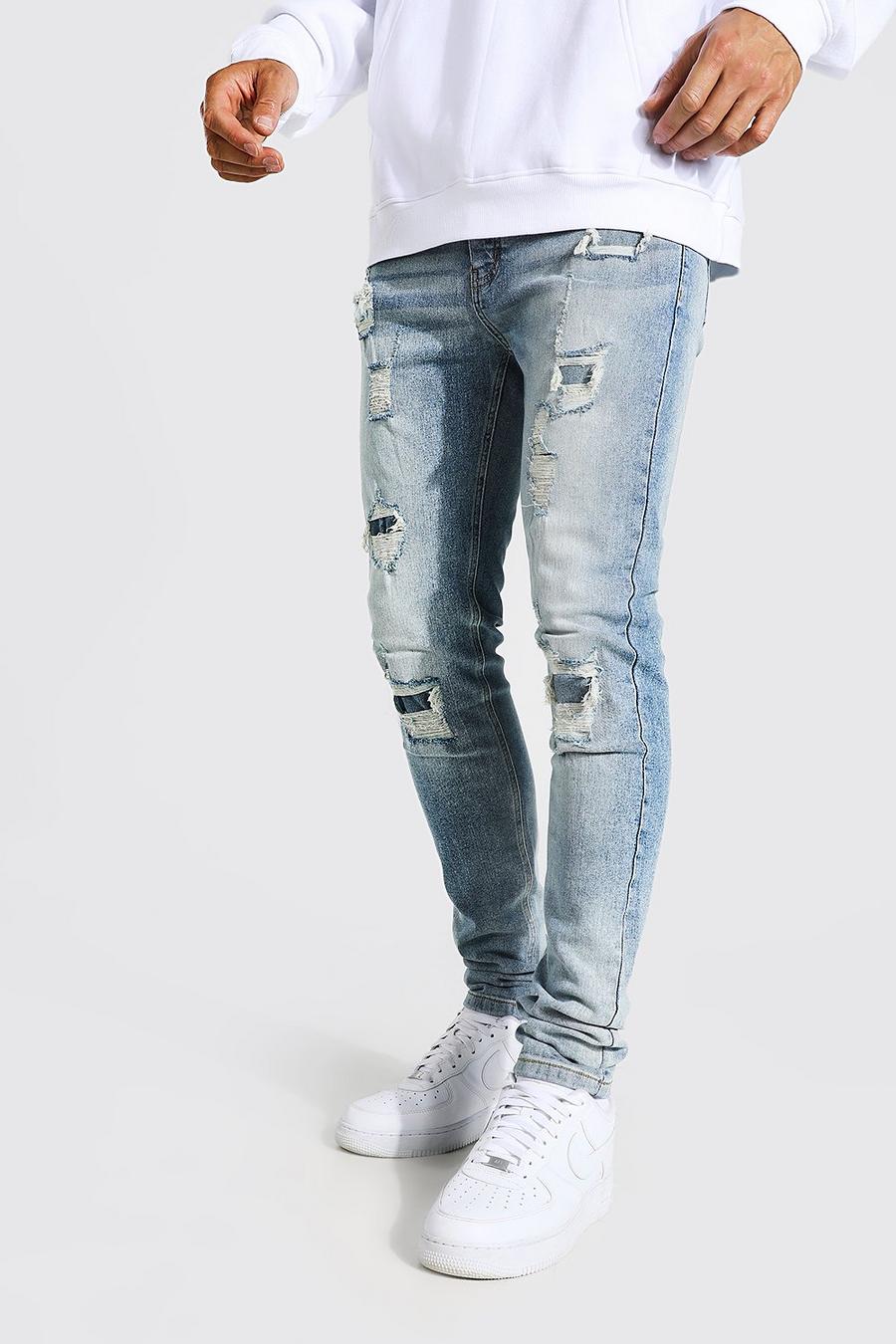 Light blue Tall - Skinny jeans med slitage och lagningar