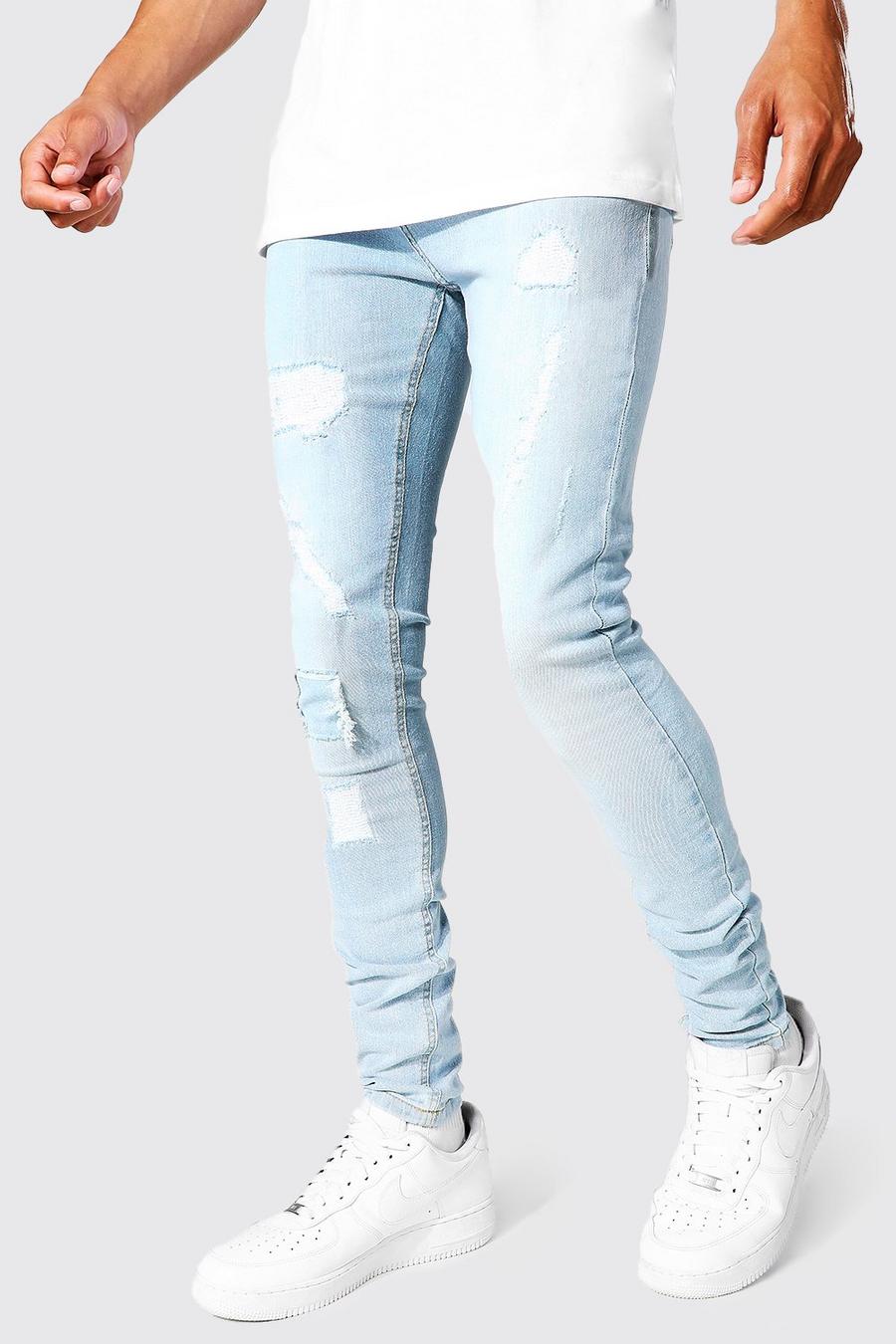 Ice blue Tall - Super skinny jeans med slitage image number 1