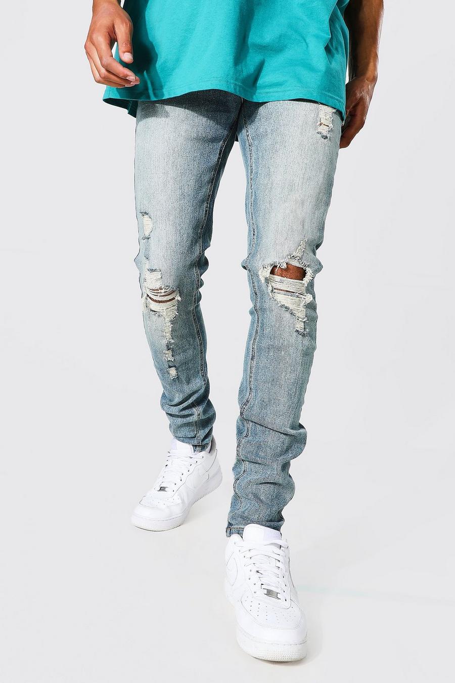 Mid blue blå Tall - Skinny jeans med slitna knän image number 1