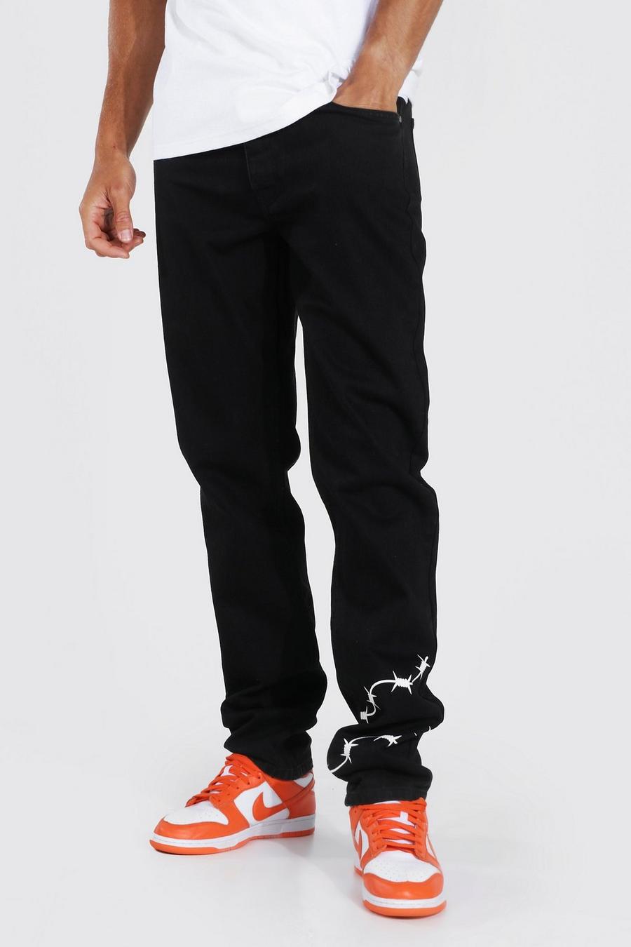 Jeans mit geradem Bein und Stacheldraht-Print, Tall Size, Echtes schwarz image number 1
