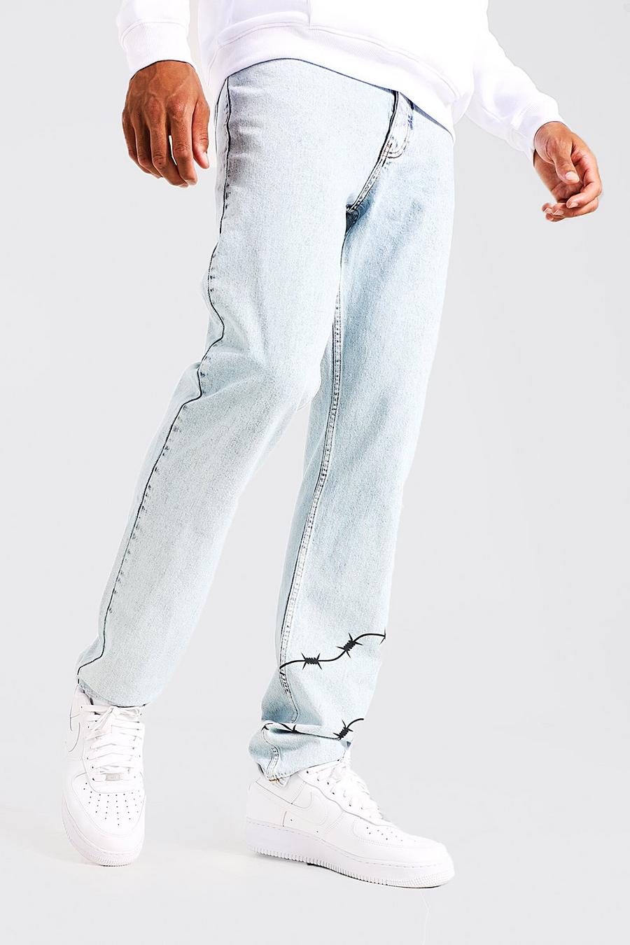 Ice blue Tall Straight Leg Barbed Wire Print Jean image number 1