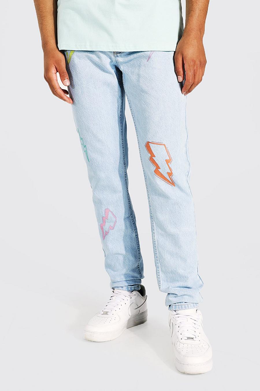 Tall Steife Skinny Jeans mit Blitz-Print, Eisblau image number 1