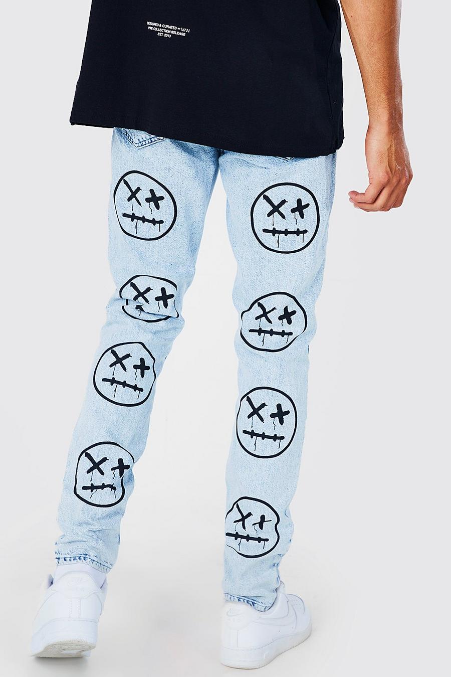 Tall Skinny Jeans mit Drip Face Print, Ice blue image number 1