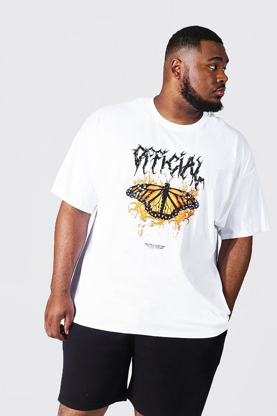 Camiseta Plus Official con estampado gráfico de mariposas, White blanco image number 1
