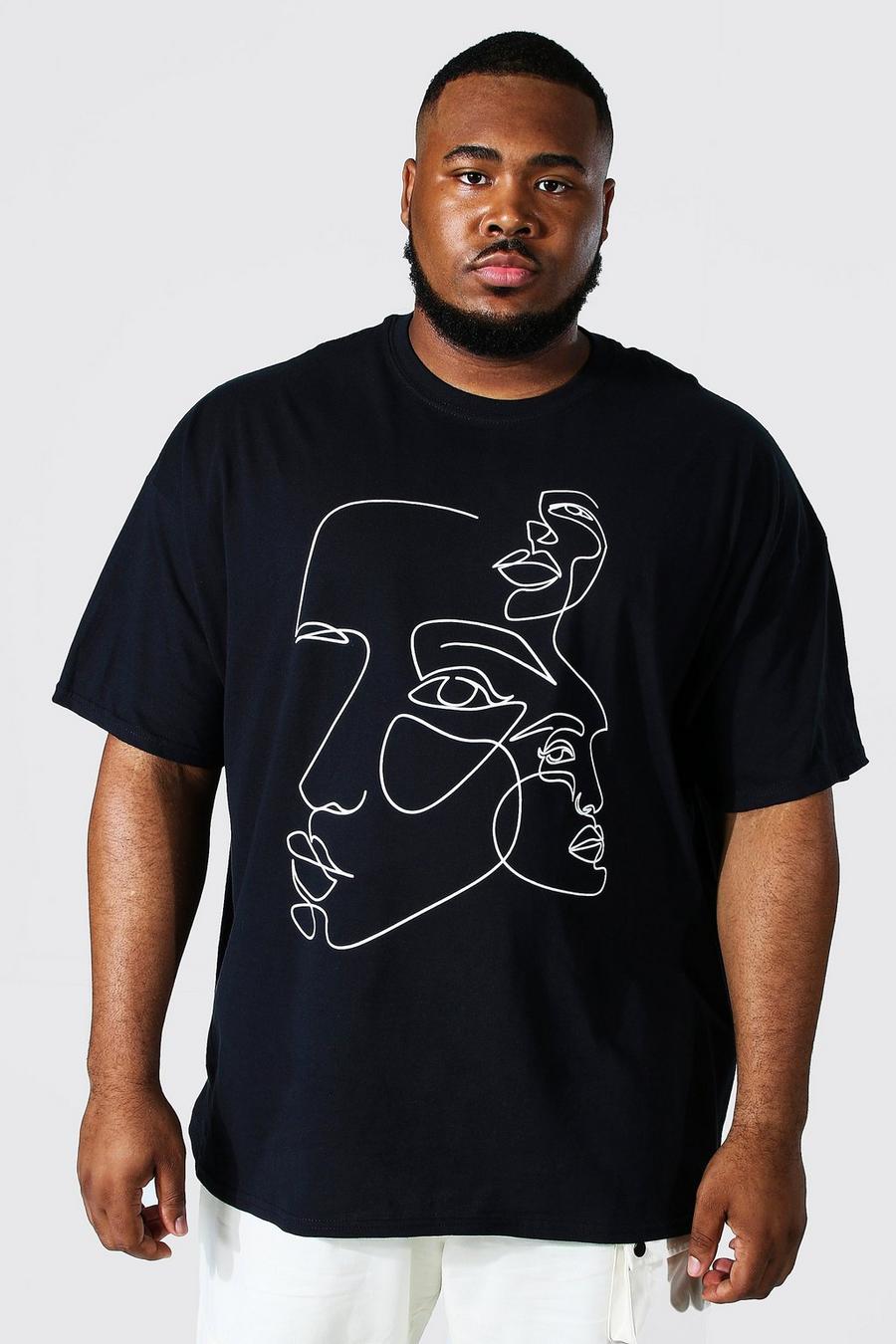 Black Plus Size Once Line Face Drawing T-shirt image number 1
