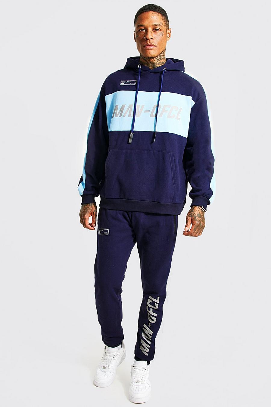 Navy Oversized Man Ofcl Colour Block Tracksuit image number 1