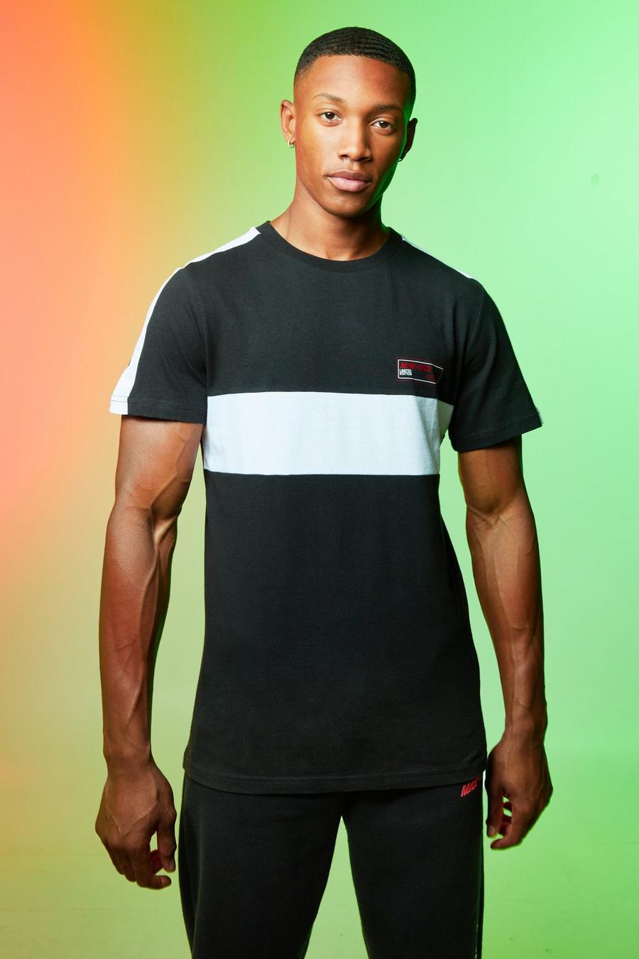 MAN schmal geschnittenes T-Shirt im Colorblock-Design, Schwarz black image number 1
