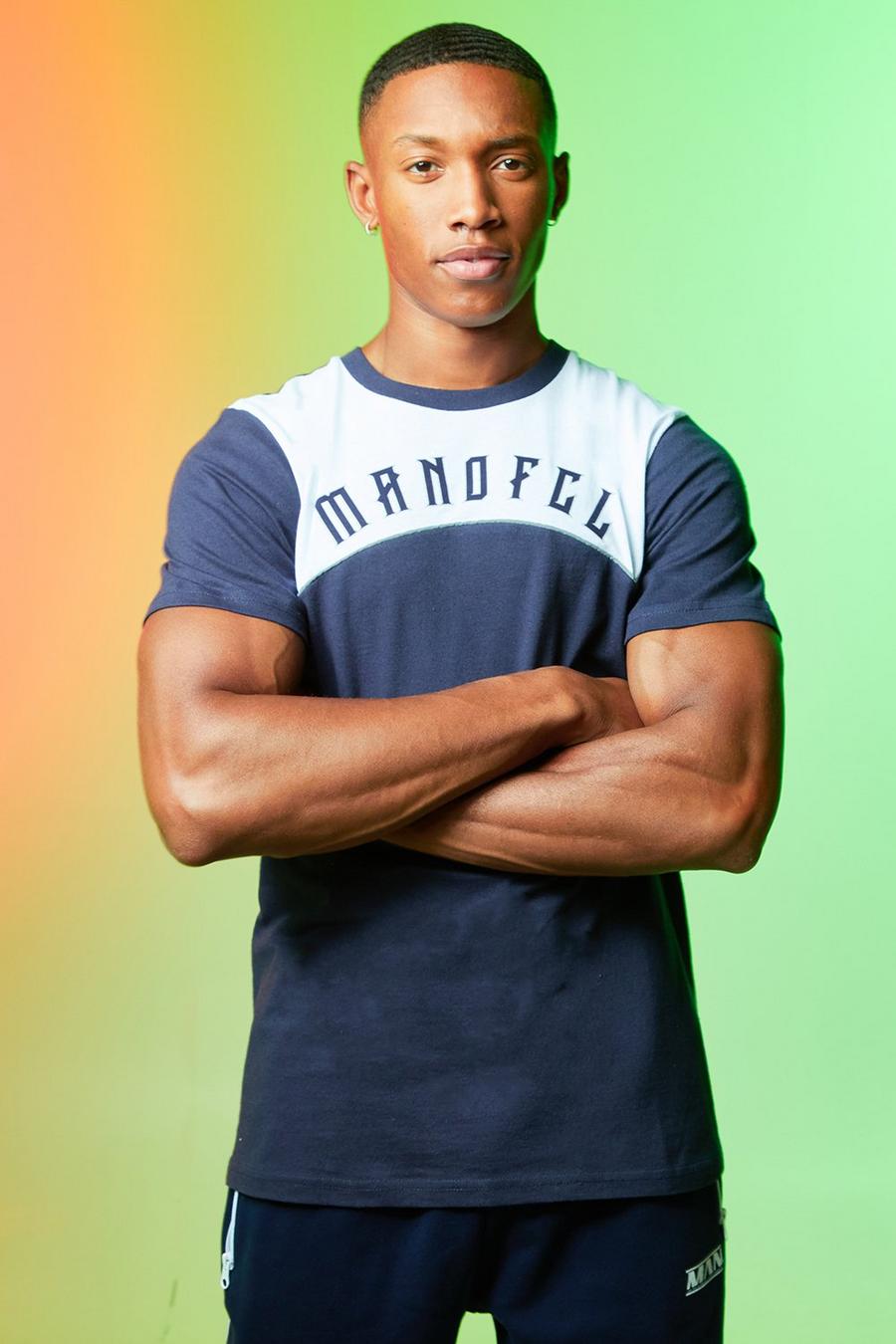 Navy marineblau Man Ofcl Slim Fit Colour Block T-Shirt image number 1