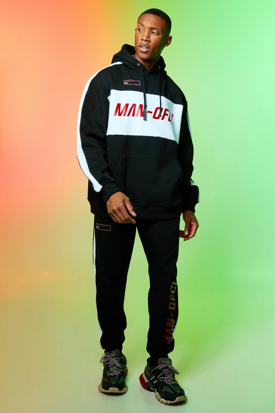 Black svart MAN Ofcl Oversize träningsoverall med blockfärger image number 1