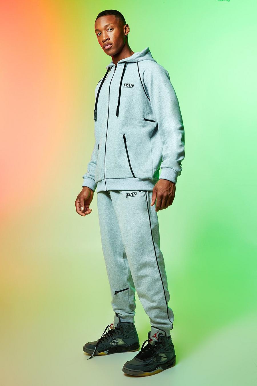 Grey marl Man Zip Through Tracksuit With Piping image number 1