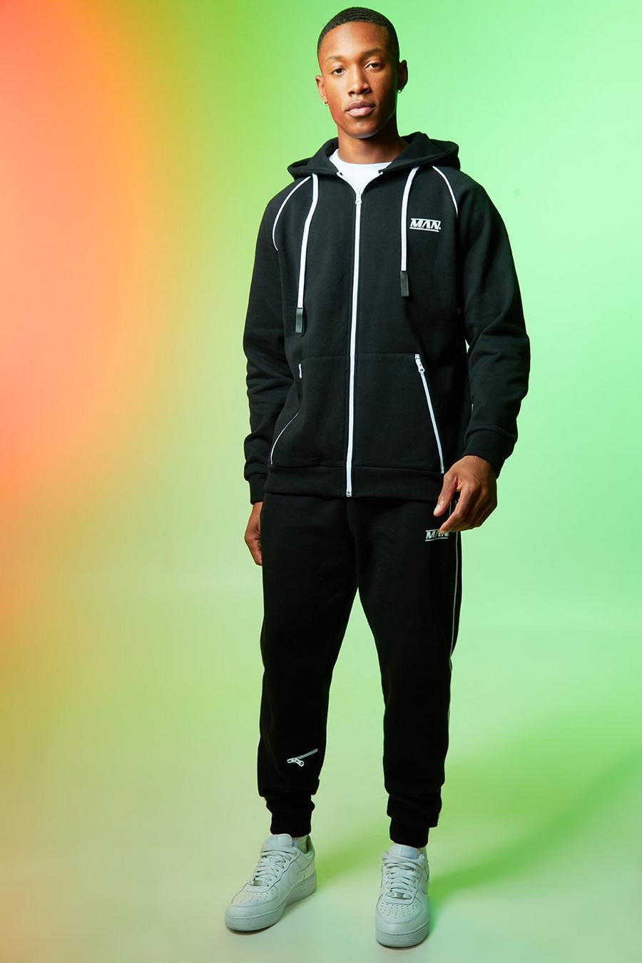 Black noir Man Zip Through Tracksuit With Piping image number 1