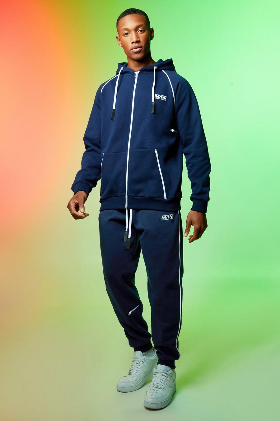 Navy Man Zip Through Tracksuit With Piping image number 1