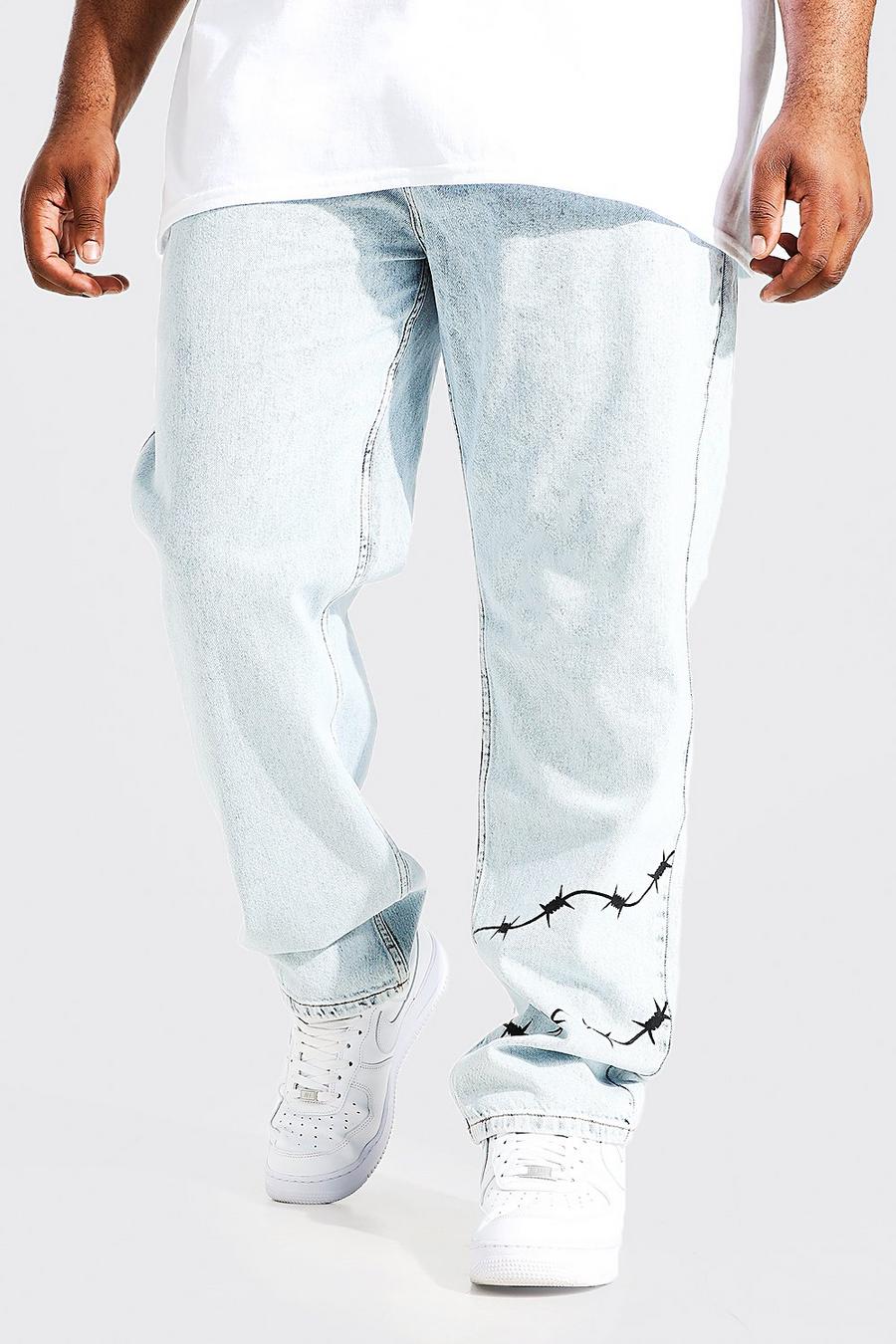 כחול קרח ג'ינס בגזרה ישרה עם הדפס גדר תיל, מידות גדולות image number 1