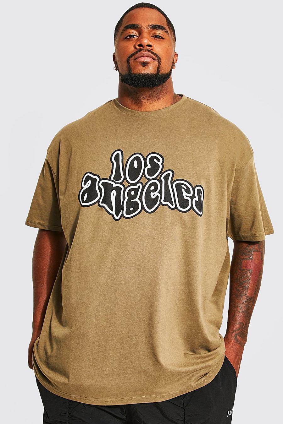 T-shirt Plus Size con testo Los Angeles, Khaki image number 1