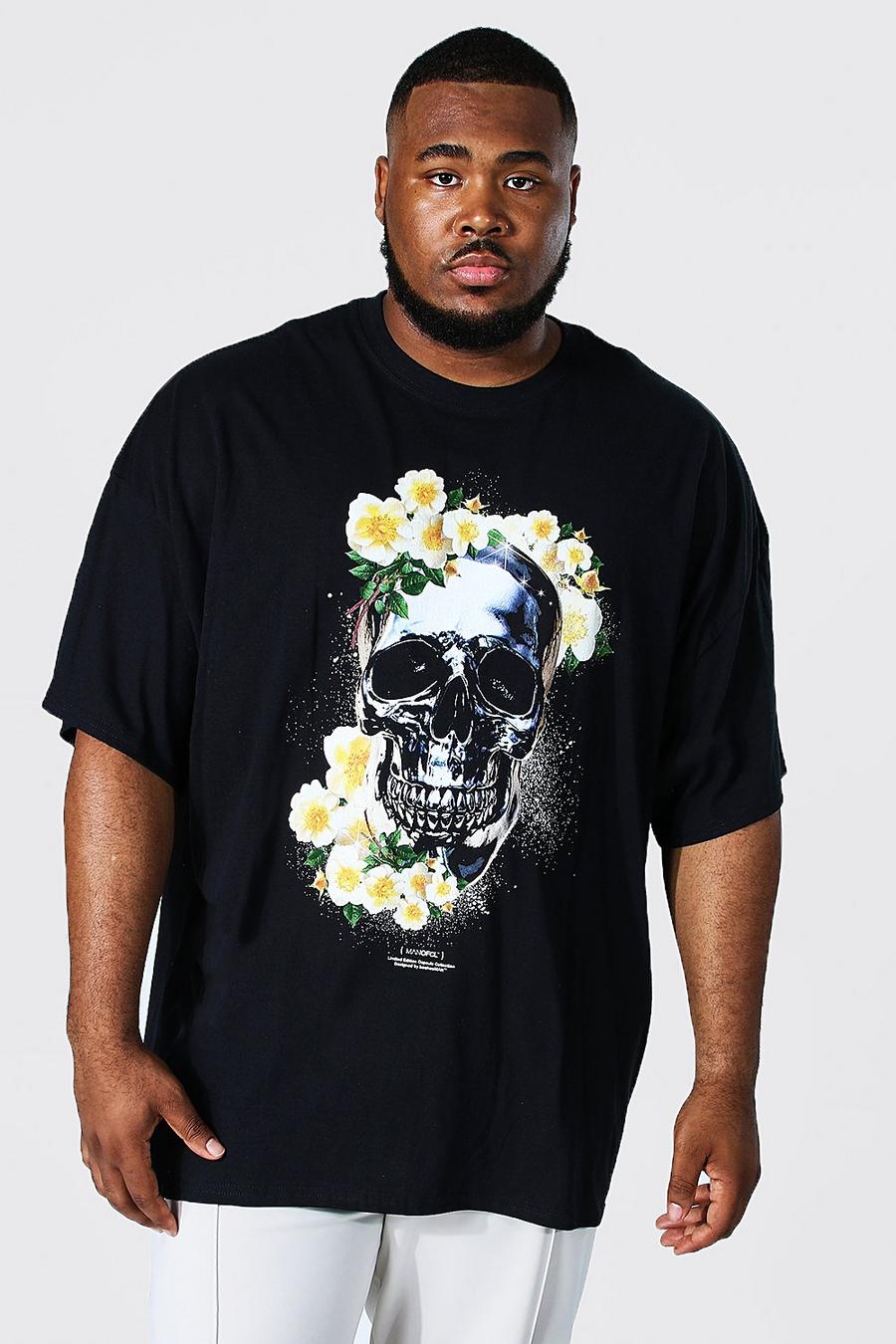 Black Plus Size Chrome Skull Graphic T-Shirt image number 1