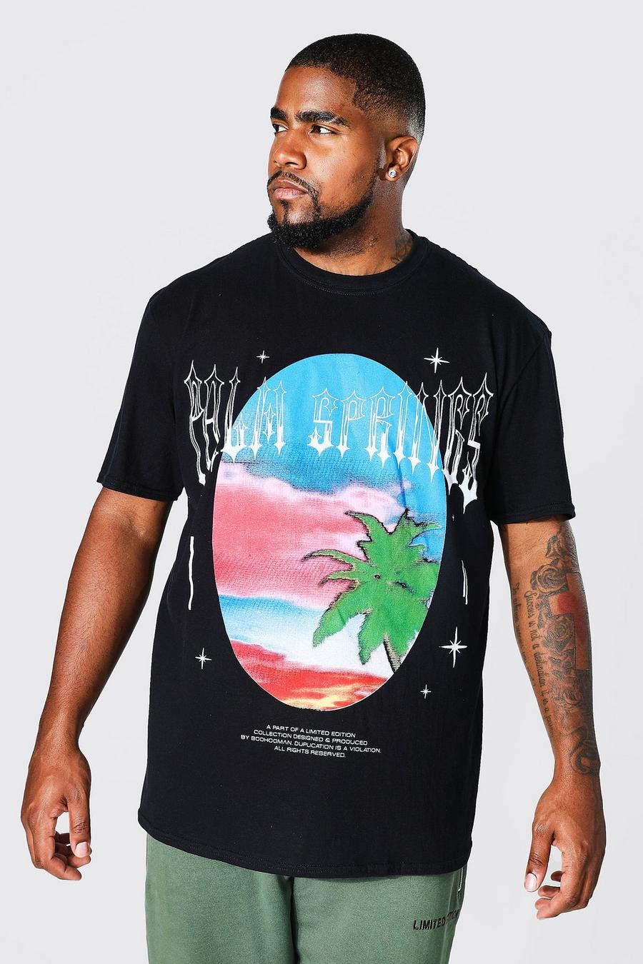 Black Plus Palm Scene Front And Back Print T-shirt image number 1