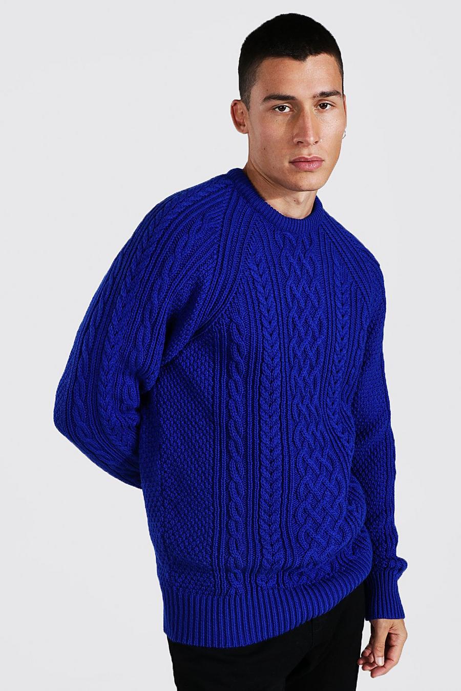 Maglione oversize in maglia intrecciata con maniche raglan, Cobalt azul image number 1