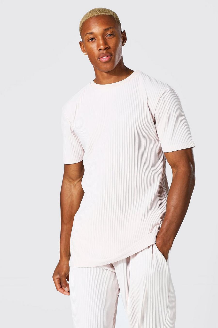 Ecru Geplooid Slim Fit T-Shirt image number 1