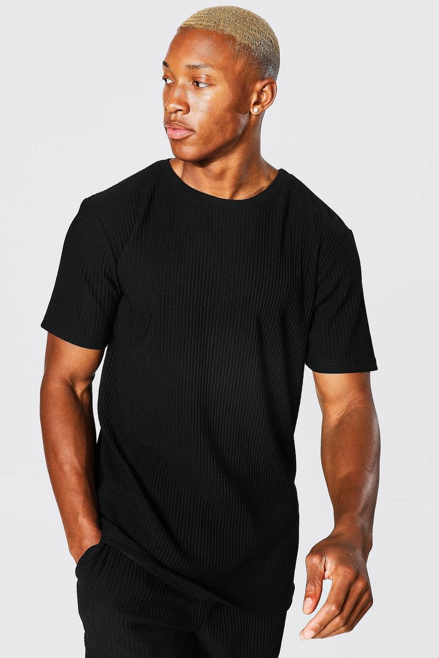 Black Slim Fit Pleated T-Shirt image number 1