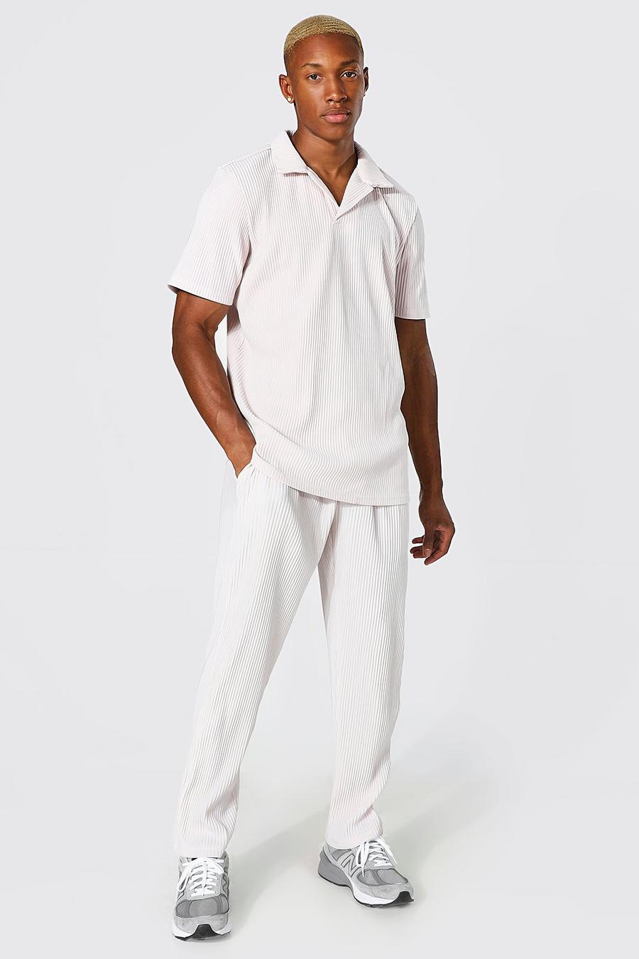 Ecru white Revere Neck Pleated Polo And Jogger Set image number 1