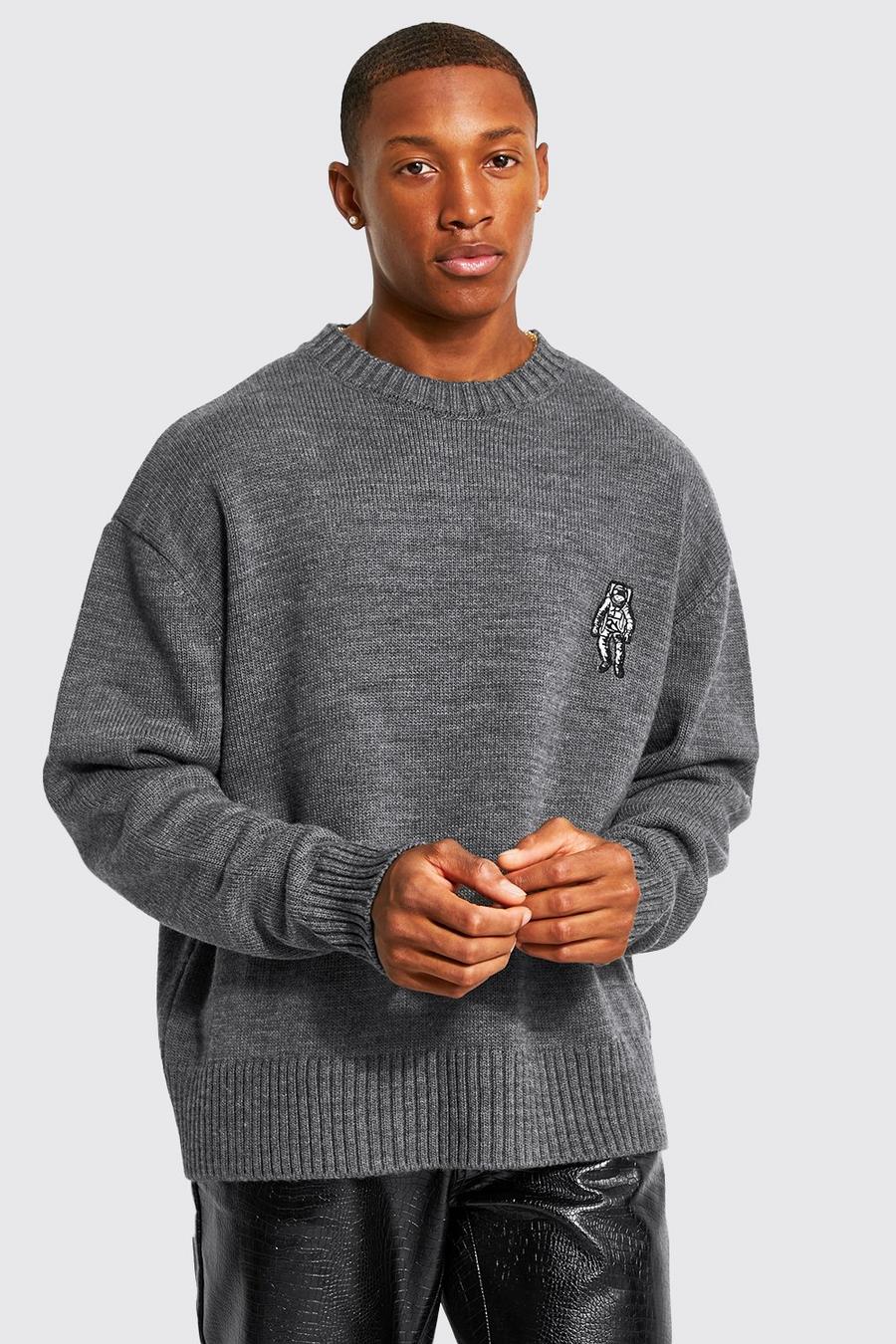 Grey marl Astronaut Embroidered Oversized Knit Jumper image number 1