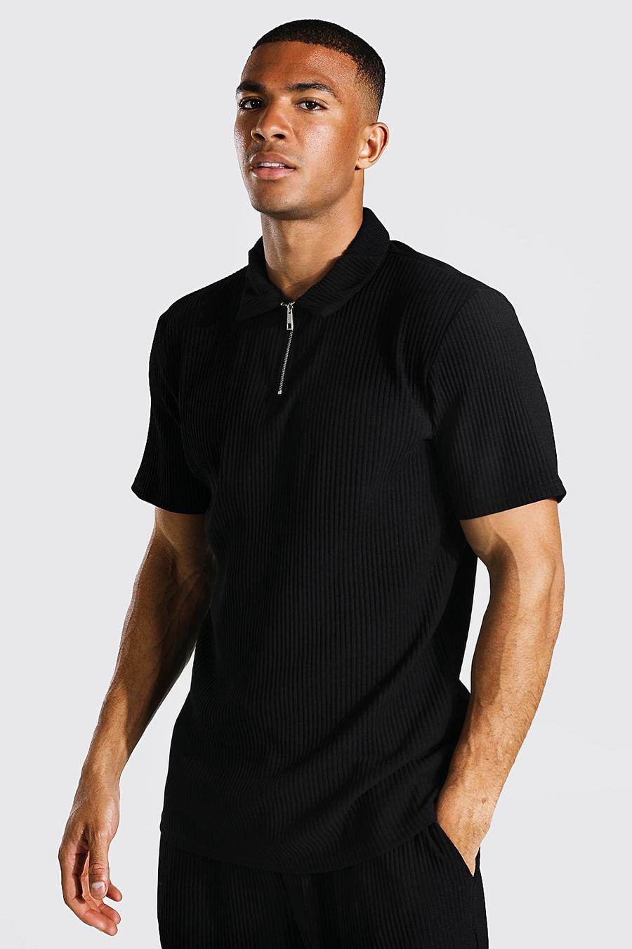 Black Regular Fit Pleated Polo image number 1