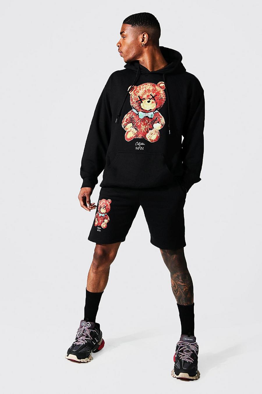 Black Oversize hoodie och shorts med tryck image number 1