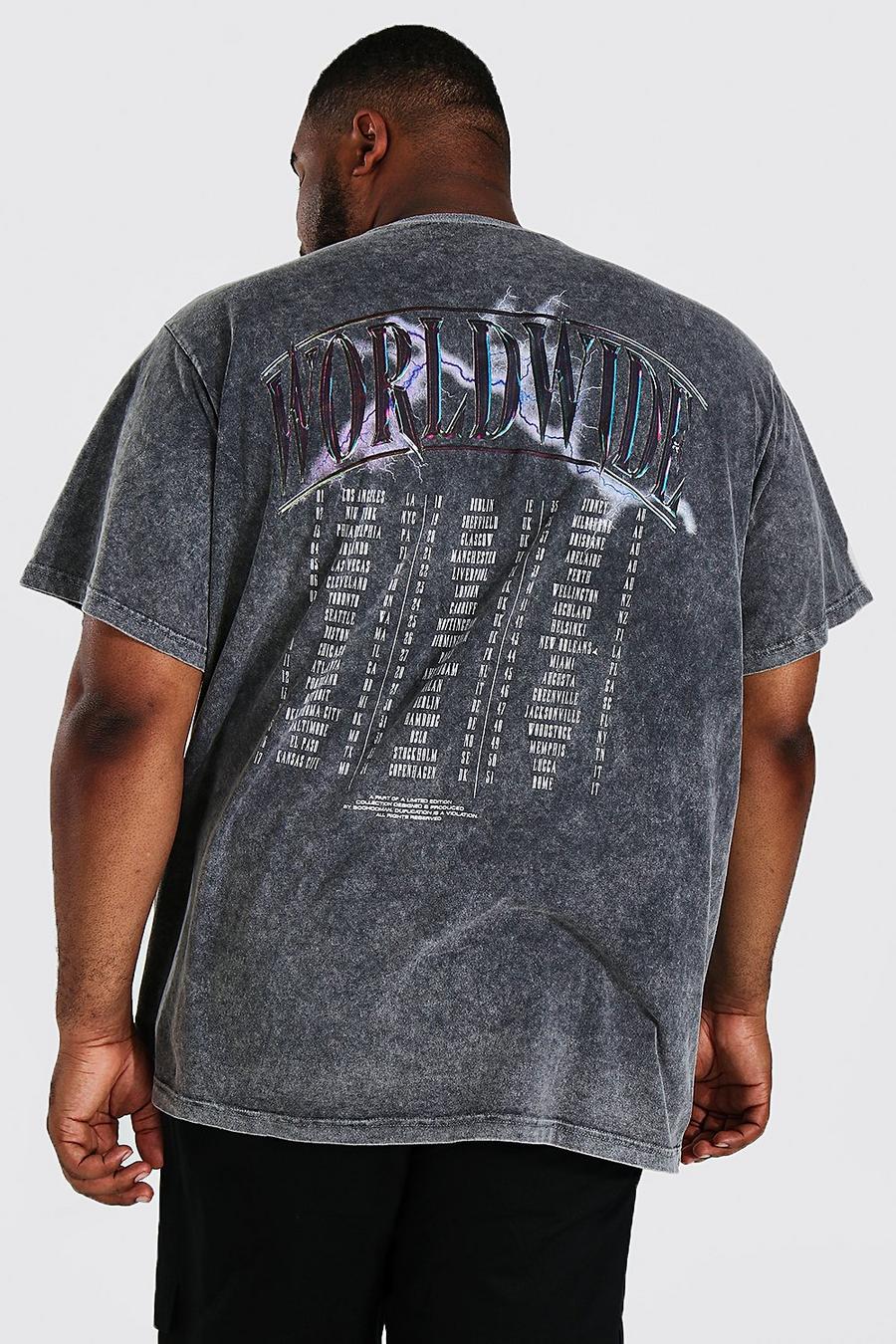 Locker geschnittenes Band-T-Shirt mit Batik-Effekt, Plus Size, Schwarz black image number 1