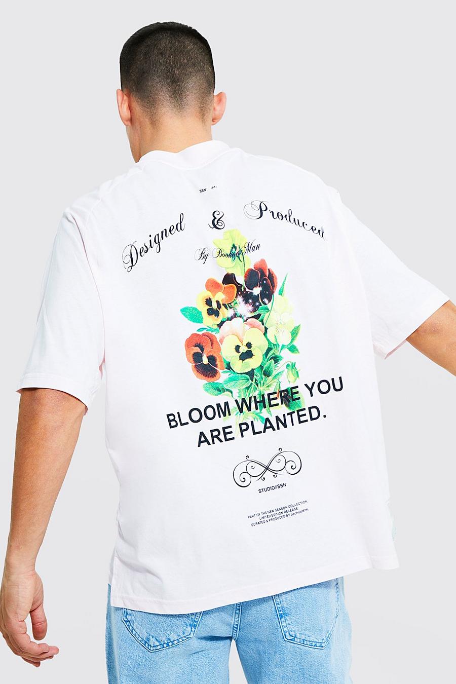 T-shirt oversize a fiori con girocollo esteso, Dusky pink image number 1