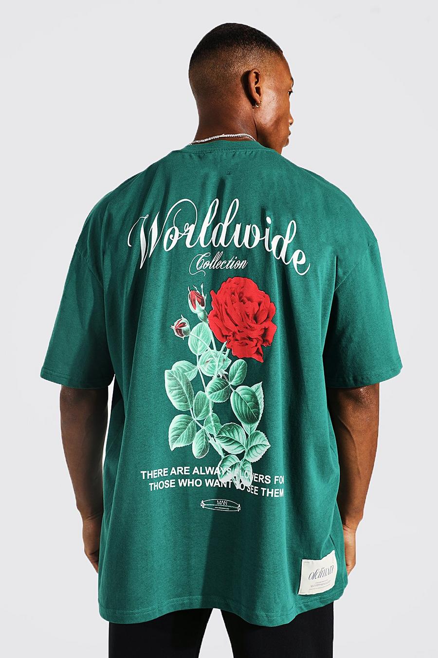 Dark green Oversized Worldwide Floral Graphic T-shirt