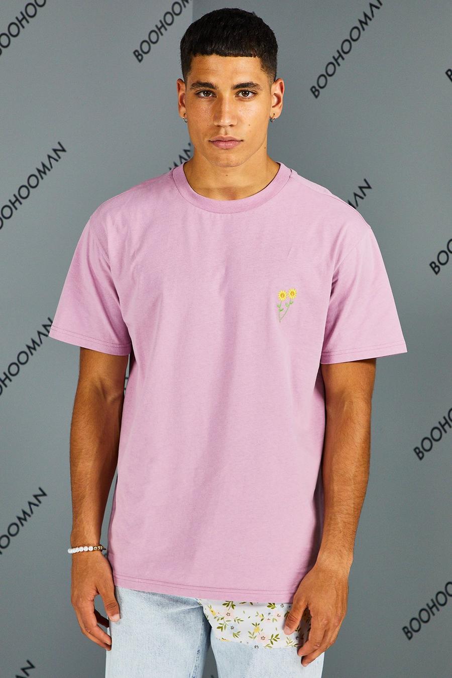T-Shirt mit Blumen-Stickerei, Purple violet image number 1