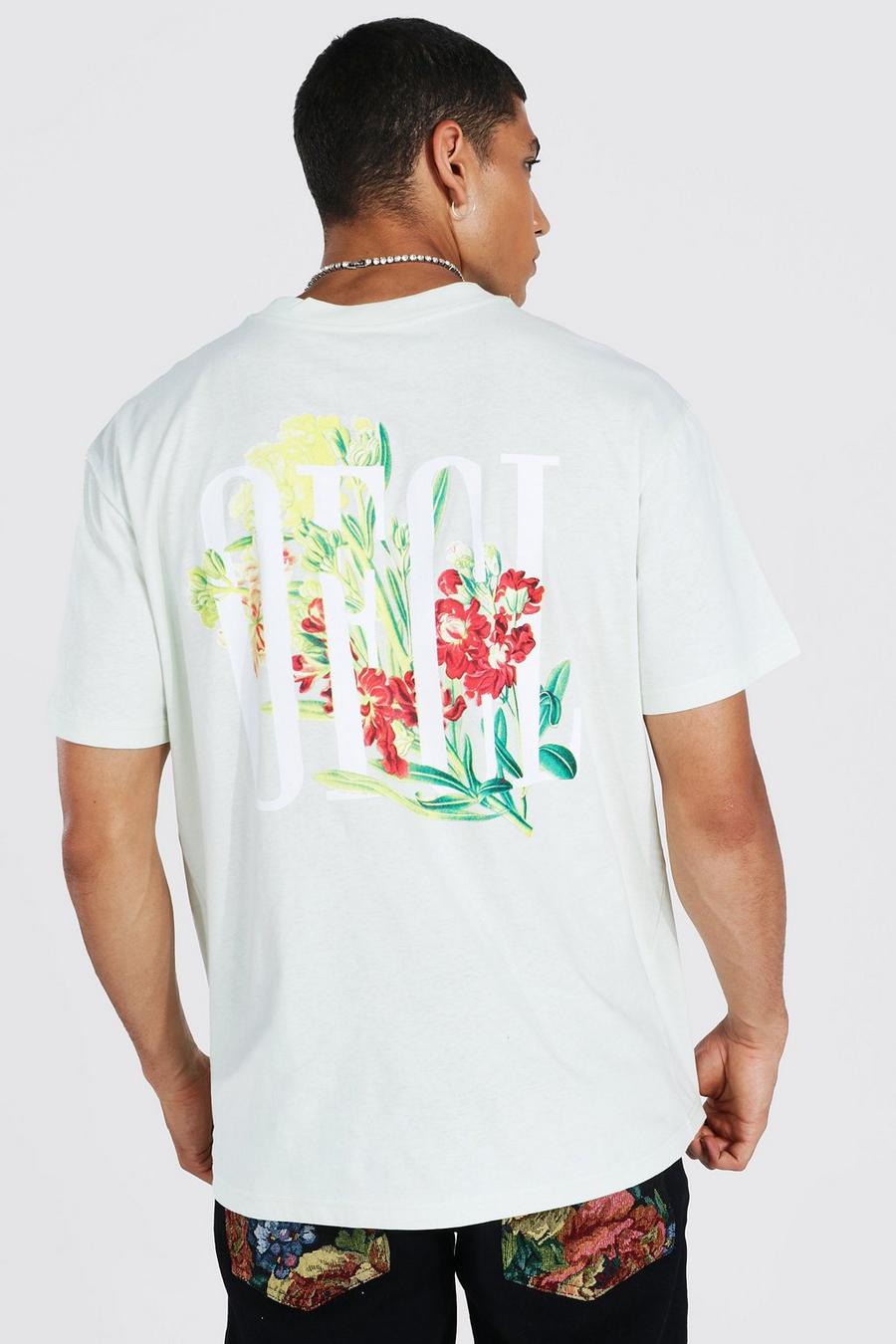 מנטה טישרט אוברסייז עם הדפס פרחים וכיתוב Ofcl image number 1