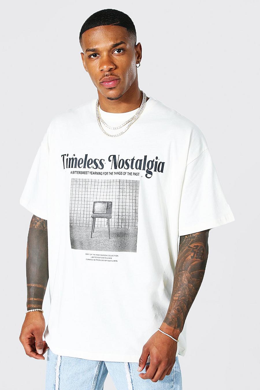 Oversize T-Shirt mit Timeless Nostalgia-Print, Ecru white image number 1