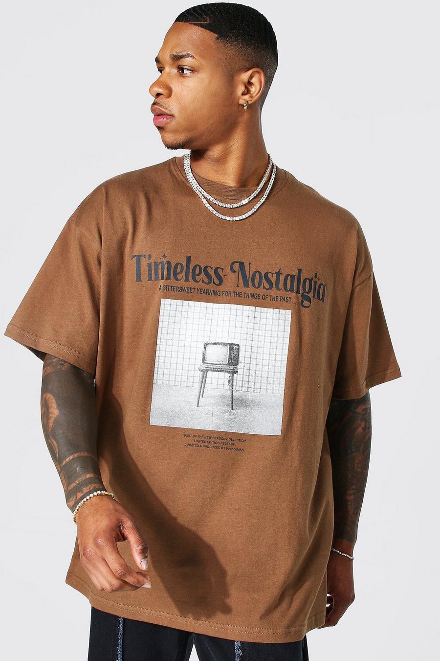 T-shirt oversize con scritta Timeless Nostalgia, Brown marrón image number 1