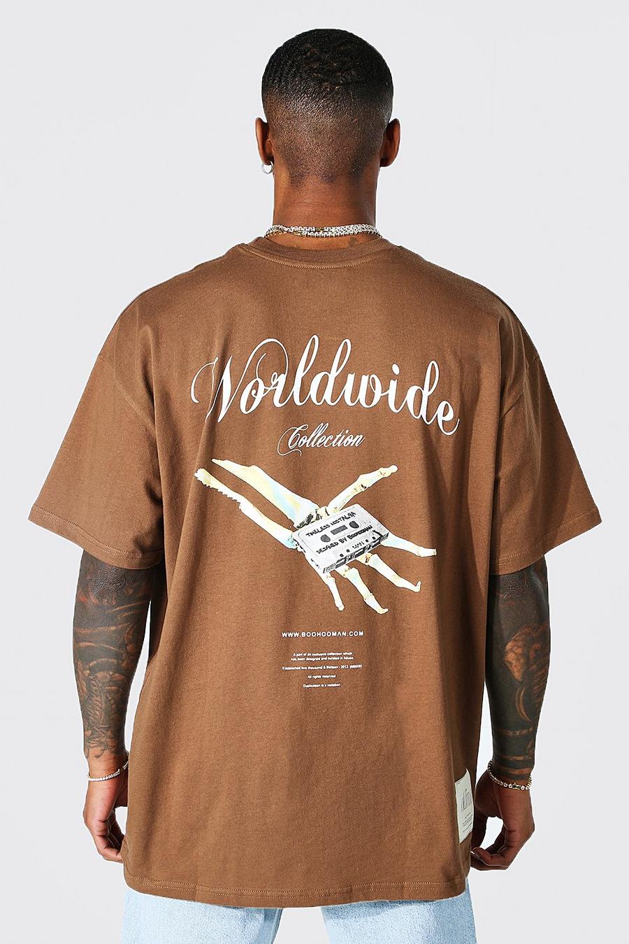 Brown marron Oversized Worldwide Tape Graphic T-shirt image number 1