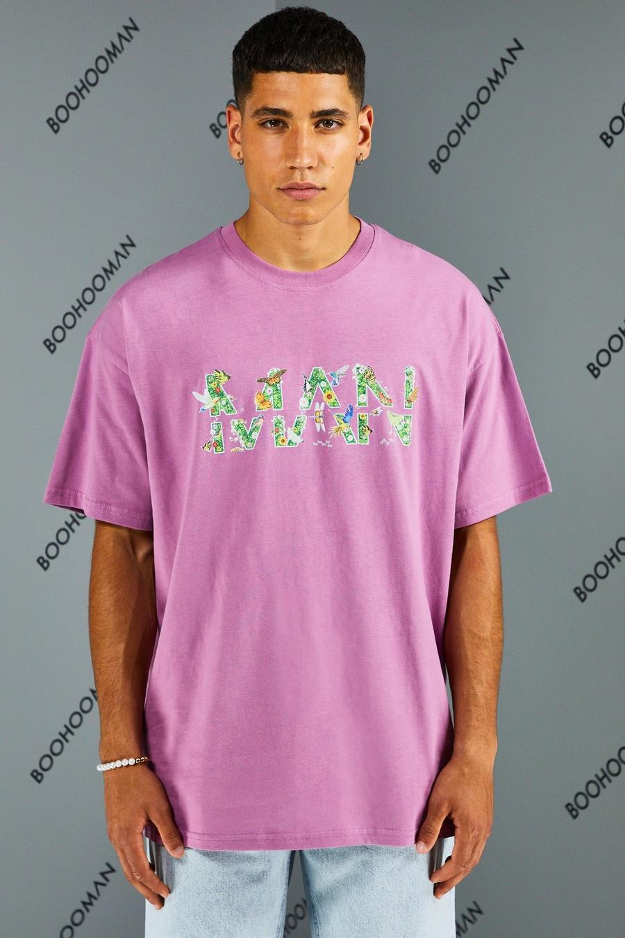 Purple Oversized Bloemen Man T-Shirt image number 1