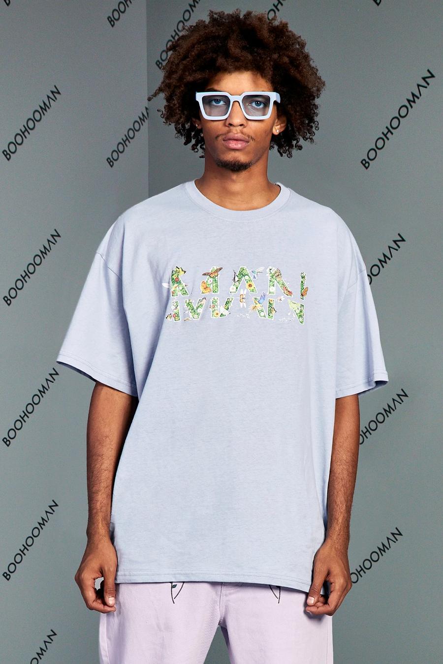 T-shirt oversize à imprimé fleuri - MAN, Dusty blue image number 1