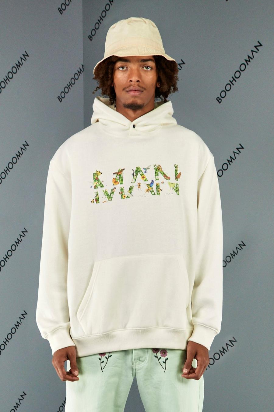 Ecru Oversized Man Floral Hoodie image number 1