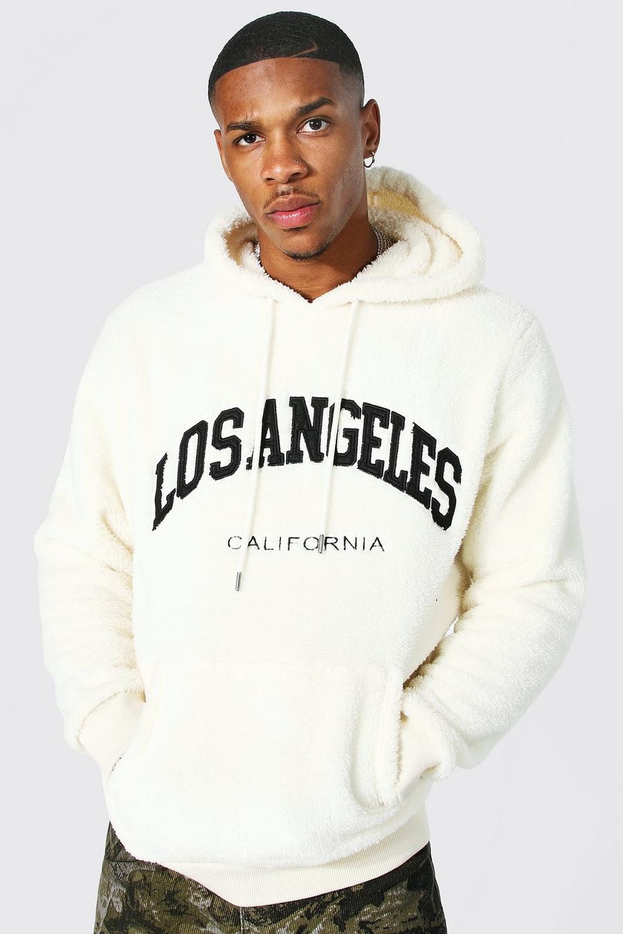 Sudadera con capucha universitaria de borreguito Los Angeles, Ecru bianco image number 1