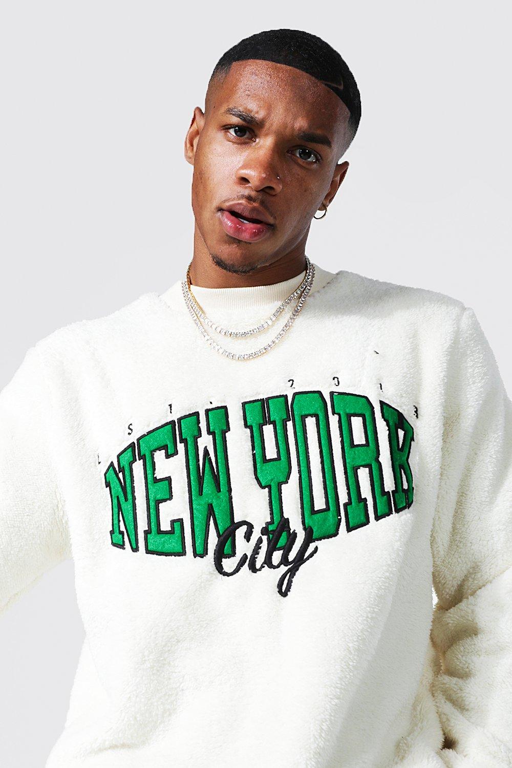 White New York Downtown Slogan Printed Sweatshirt