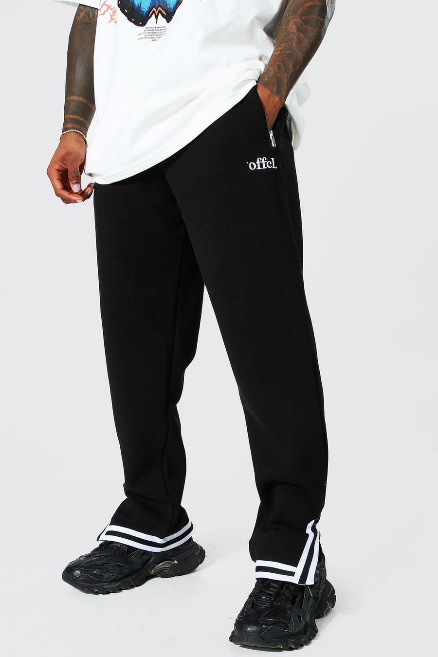 Pantalón deportivo holgado con abertura en el bajo y línea en la botamanga, Black image number 1